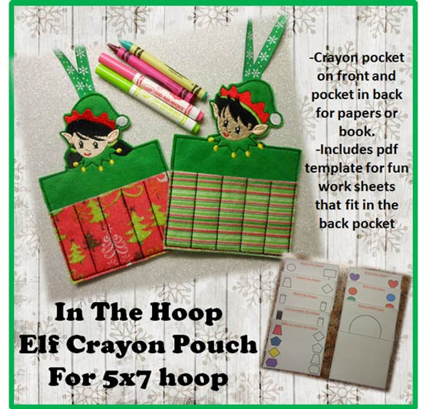 In The Hoop Elf Crayon Pouch With Book Pocket Embroidery Machine Design for 5"x7" Hoop