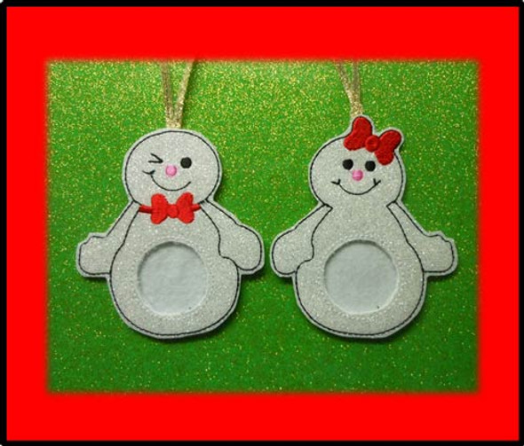 In The Hoop Snowman Picture Frame Ornament Set Embroidery Machine Design