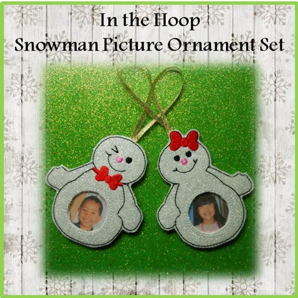 In The Hoop Snowman Picture Frame Ornament Set Embroidery Machine Design