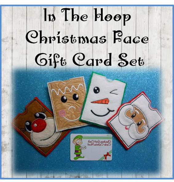 In the Hoop Christmas Faces Gift Card Embroidery Machine Design Set