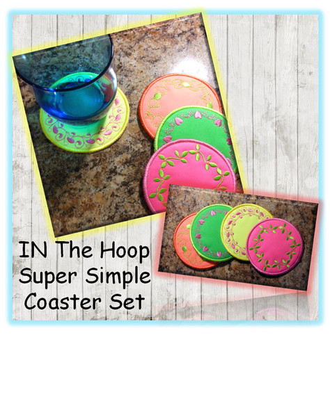 In The Hoop Super Simpl Coaster Embroider Machine Design Set