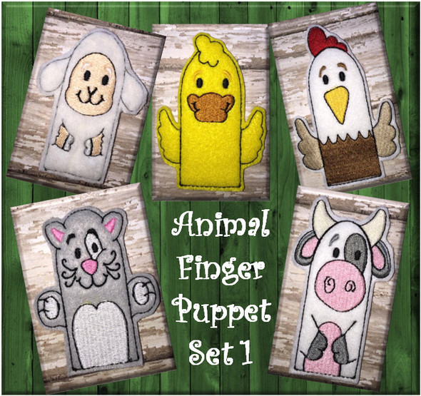 In The Hoop Felt Animal Finger Puppet Embroidery Machine Design Set 1