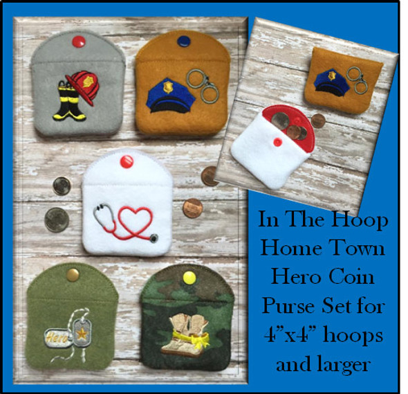 In The Hoop Home Town Hero Coin Purse Embroidery Machine Design Set