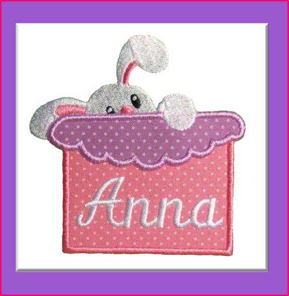 Bunny With Box Applique Embroidery Machine Design