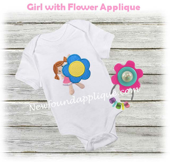 Girl With Flower  Applique Embroidery Machine Design