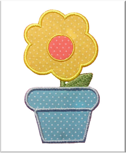 Flower in Pot Applique Embroidery Machine Design