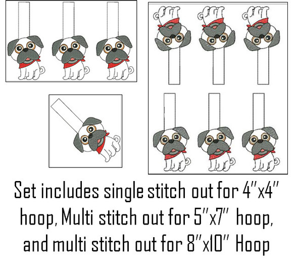 In the Hoop Pug Snap Key Fob Embroidery Machine Design