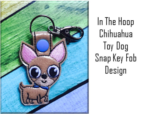 In The Hoop Chihuahua Snap Key Fob Embroidry Machine Design