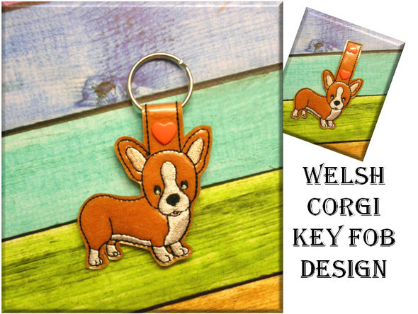 IN The hoop Welsh Corgi Key Fob Embroidery Machine Design