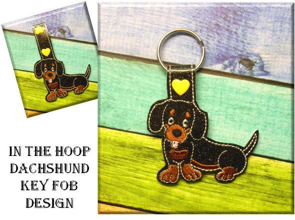 In The Hoop Dashchund 2 Key Fob Embroidery Machine Design