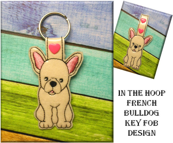 In The Hoop French Bulldog Key Fob Embroidery Machine Design