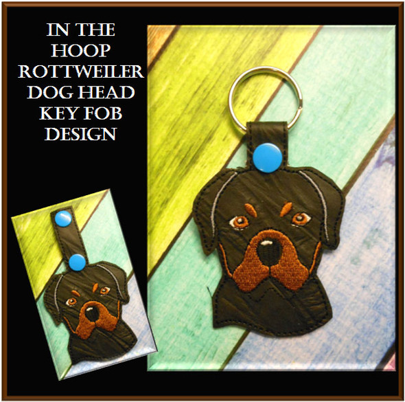 In The Hoop Rottweiler Head Key Fob Embroidery Machine Design