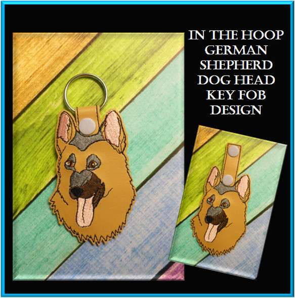 In The Hoop German Shepherd Dog Head Key Fob Embroidery Machine Design