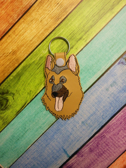 In The Hoop German Shepherd Dog Head Key Fob Embroidery Machine Design