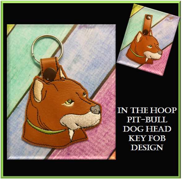 In The Hoop Pitbull Head Key Fob Embroidery Machine Design