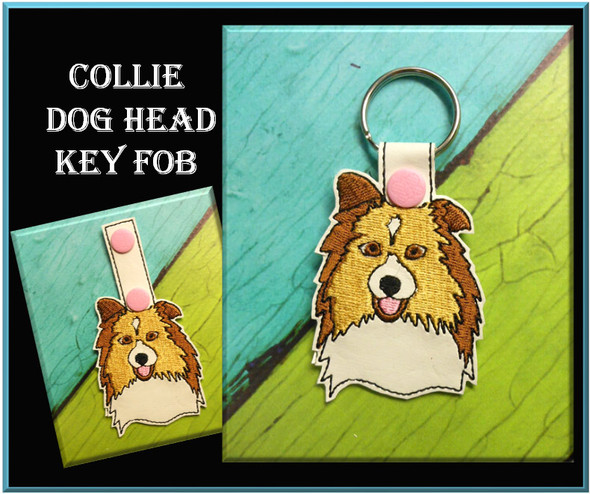 In The Hoop Collie Head Key Fob Embroidery Machine Design