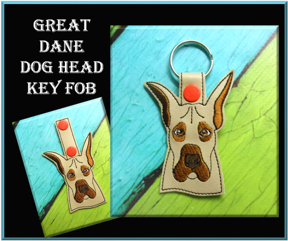 In The Hoop Great Dane Dog Head Key Fob Embroidery Machine Design