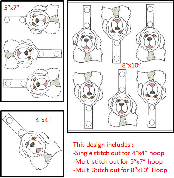 In The Hoop Newfoundland Dog Head Key Fob Embroidery Machine Design