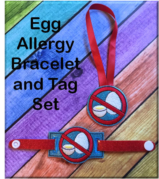 In The Hoop Egg Allergy Tag & Bracelet Embroidery Machine Design Set