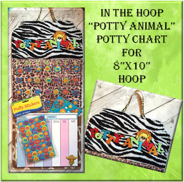 In the Hoop Potty Animal Potty Training Chart Embroidery Machine Design For 8x10 Hoop