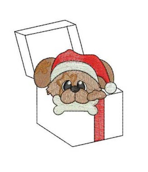 In The Hoop Puppy In Box Ornament Embroidery Machine Design