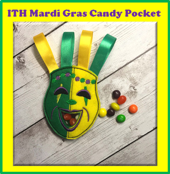 In The hoop Mardi Gras Mask Candy Pocket Embroidery Machine Design