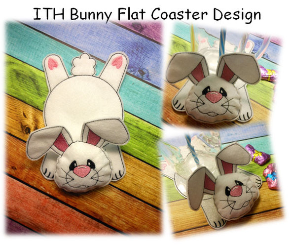 In The Hoop Flat Coaster Bunny Embroidery Machine Design Set