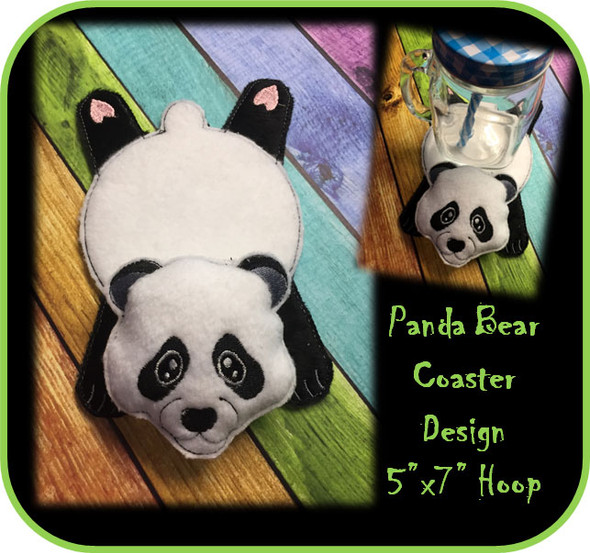 In the hoop Flat Panda Bear Coaster Embroidery Machine Design