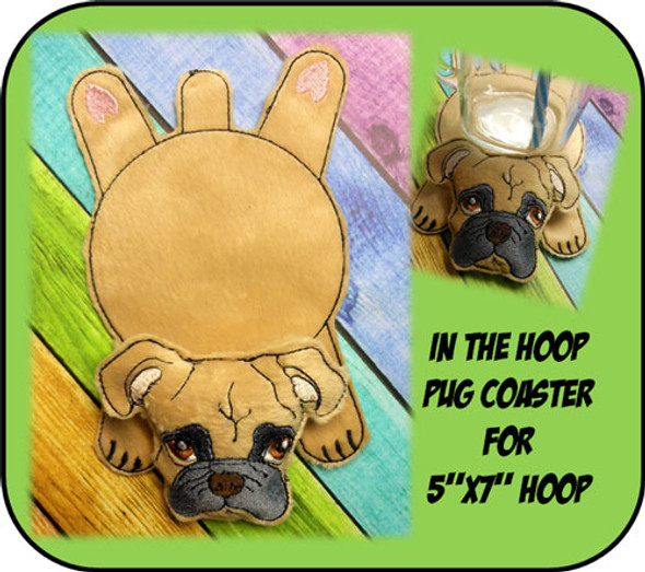 In The Hoop Pug Coaster Embroidery Machine Design