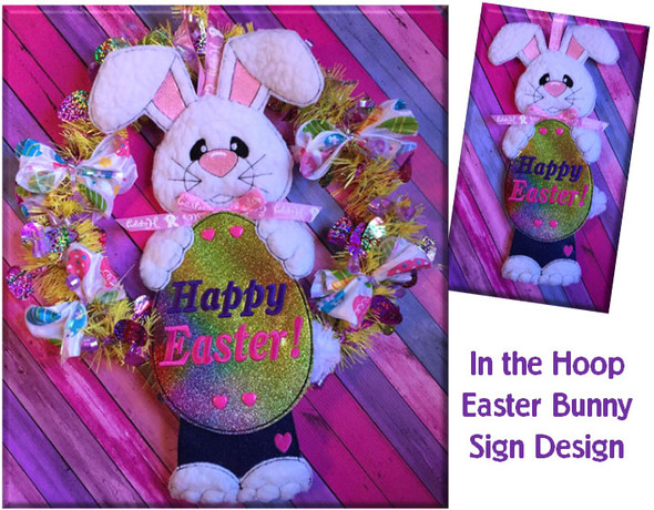 In The Hoop Easter Bunny Sign Embroidery Machine Design