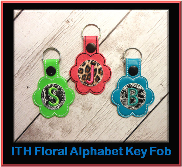 In The Hoop Floral Alphabet Key Fob Embroidery Machine Design Set
