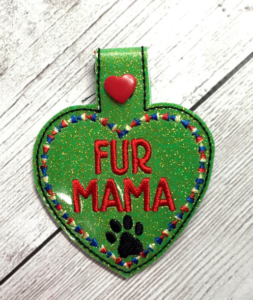 In The Hoop Fur Mama Snap Tab Key Fob Embroidery Machine Design