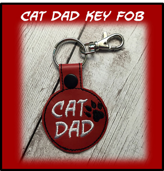 In The Hoop Cat Dad Key Fob Embroidery Machine Design