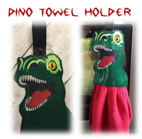 In the Hoop Dino Towel Holder Embroidery Machine Design
