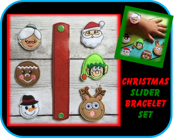 In The Hoop Christmas Slider Bracelet Embroidery Machine Design Set