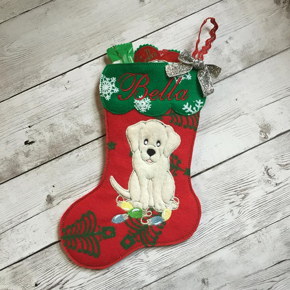 In The Hoop Labrador Stocking and Heart Ornament Embroidery Machine Design Set