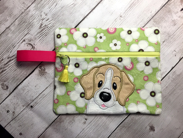 In The Hoop Beagle Puppy Zipped Bag Embroidery Machine Design