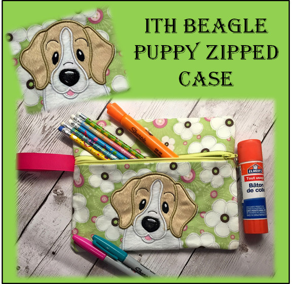In The Hoop Beagle Puppy Zipped Bag Embroidery Machine Design