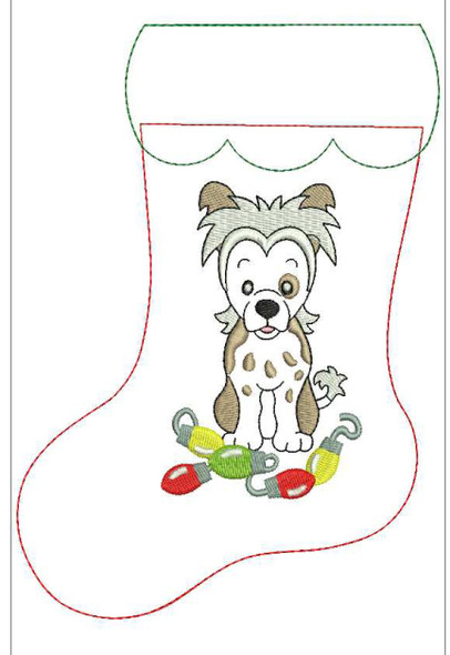 In the hoop Chinese Crested Dog Stocking and Heart Ornament Embroidery Machine design Set