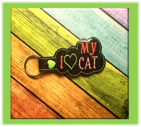 In The Hoop I Heart My Cat Key Fob Embroidery Machine Design