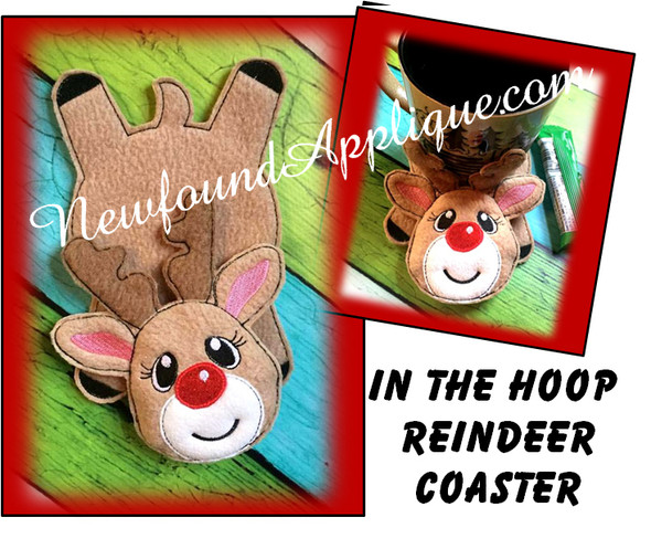 In The Hoop Flat Reindeer Coaster Embroidery Machine Design