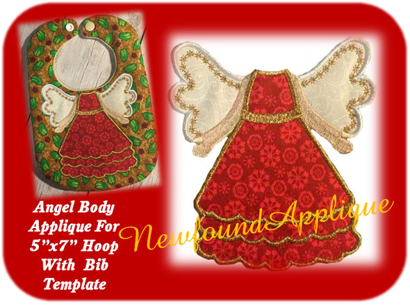 5"x7" Angel  Applique Design Embroidery Machine Design With Bib Template