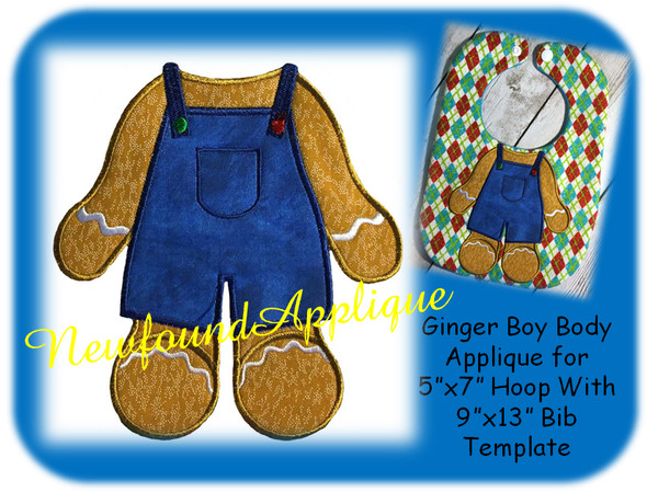 5"x7" Gingerbread Boy Body Applique With 9"x13" Bib Template