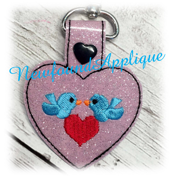 In The Hoop Heart Love Bird Key Fob Embroidery Machine Design