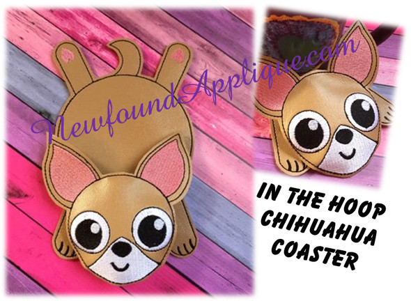 In The Hoop Flat Coaster Chihuahua Embroidery Machine Design for 5"x7" Hoop