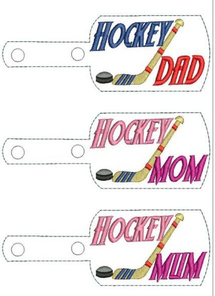 In The Hoop Hockey DAD, MOM, MUM Key Fob EMbroidery Machine Design set