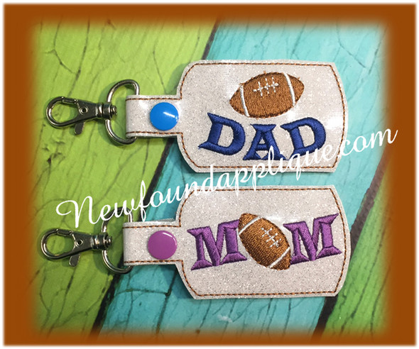 In the hoop Football MOM DAD Key Fob EMbroidery Machine Design Set