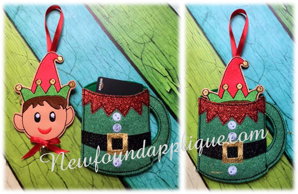  In The Hoop Elf Cup Gift Card Holder and Ornament Embroidery machine Design set