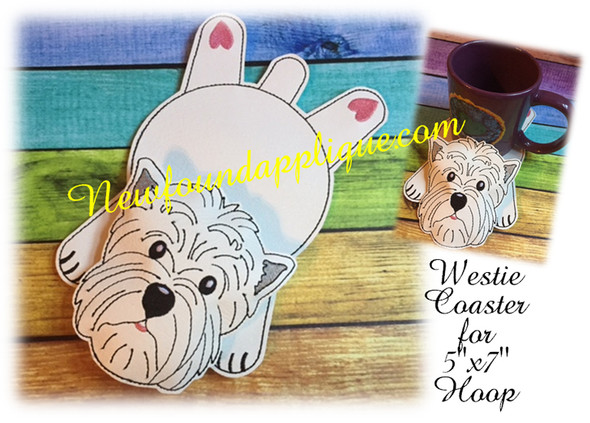 In The Hoop Flat Coaster Westie Embroidery Machine Design