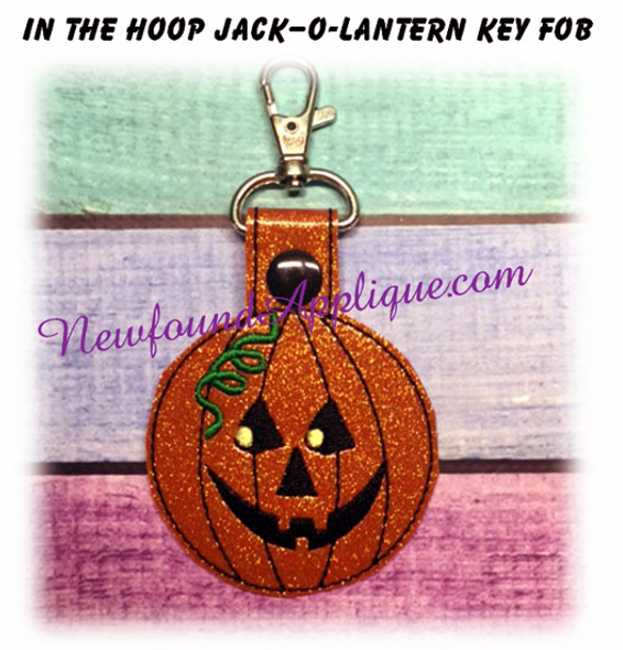 In the Hoop Jack O Lantern Pumpkin Key Fob Embroidery Machine Design